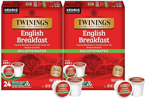 Twinings Decaf English Breakfast Tea K-Cup Pods for Keurig, Naturally Decaffeinated Black Tea, Smooth, Flavourful, Robust, 24 Count (Pack of 4)