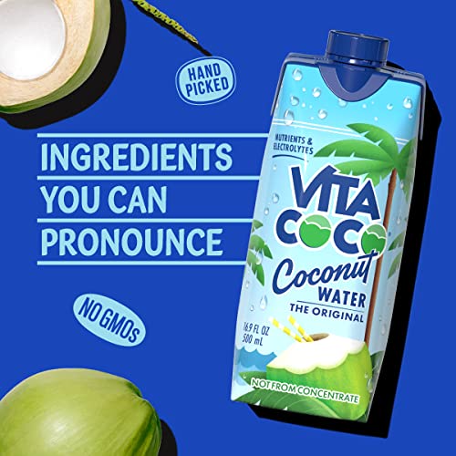 Vita Coco Coconut Water, Pure - Naturally Hydrating Electrolyte Drink - Smart Alternative to Coffee, Soda, and Sports Drinks - Gluten Free - 11.1