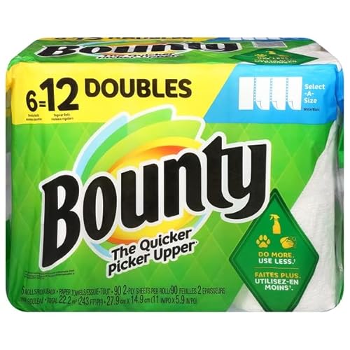 Bounty, Paper Towels Select-A-Size White 2-Ply Double Rolls, 6 Count