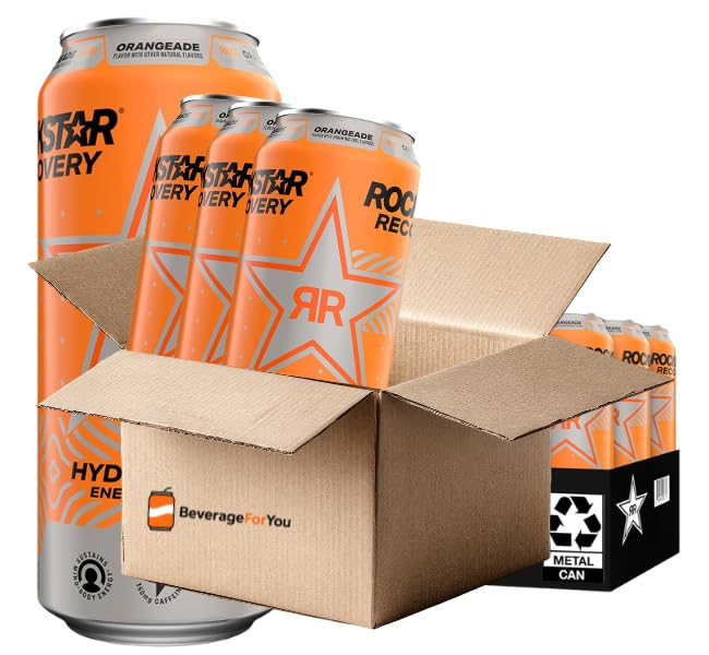 (Sold By Beverage For You) Rock Star Energy Recovery Orangeade, 16 Oz Can, 12 Pack