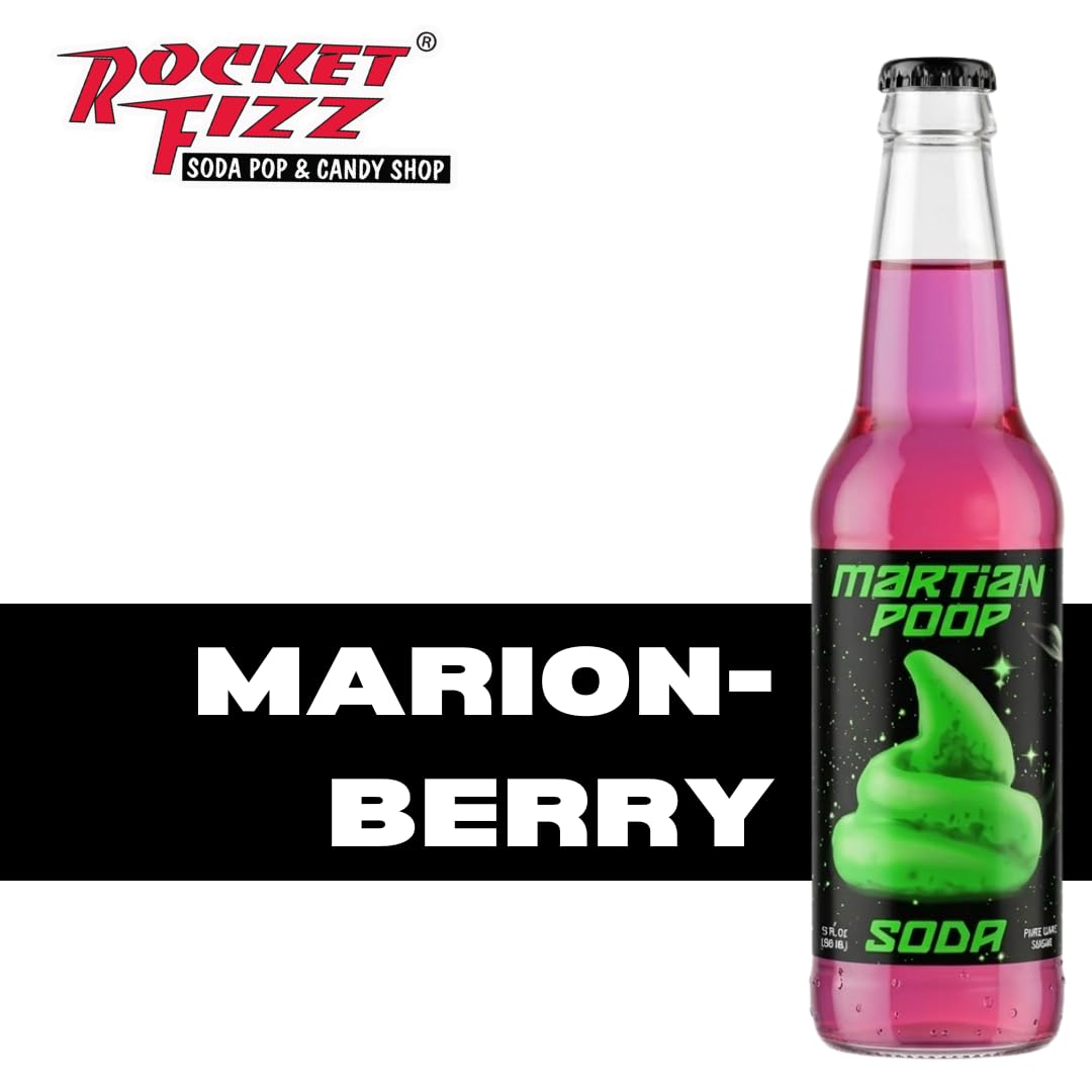 Rocket Fizz Martian Poop Marionberry Soda Flavor | Cane Sugar | Craft Soda Pop Drinks | 12 oz in Glass Bottle (12 Pack)