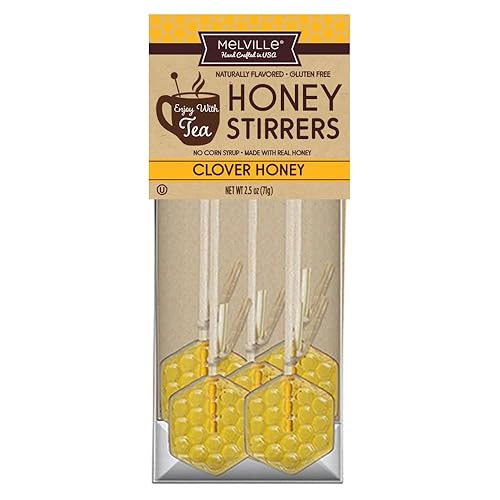 Melville Clover Pack of 5 Honeycomb Stirrers, Naturally Flavored Gluten Free Lollipops