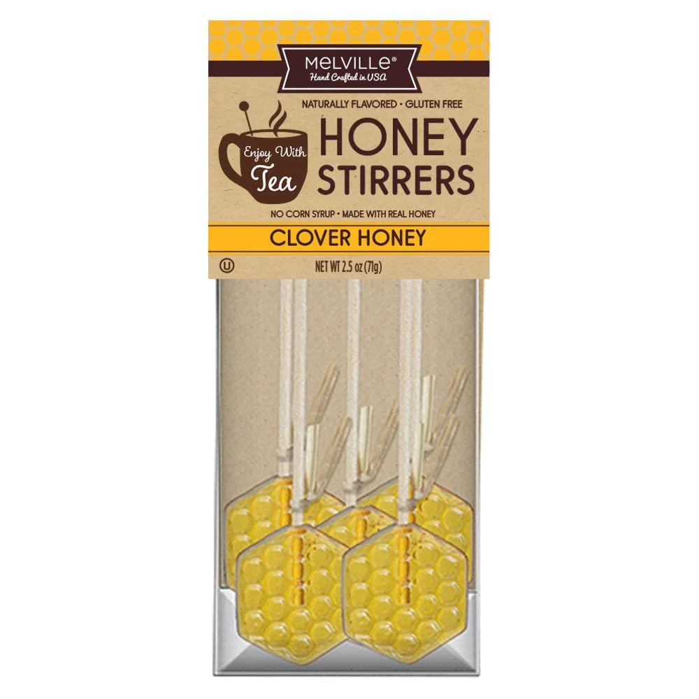 Melville Clover Pack of 5 Honeycomb Stirrers, Naturally Flavored Gluten Free Lollipops