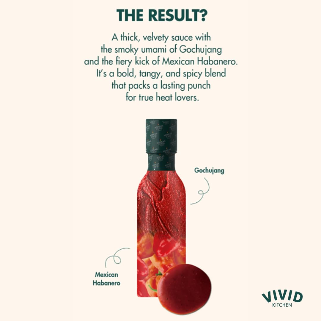 VIVID KITCHEN Fire Hot Sauce - Korean Fusion Extra Spicy Sauce - 8.6 oz Bottle - Bold Heat & Flavor - No MSG or Preservatives - Perfect for Topping