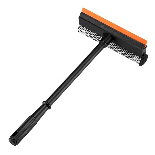 2 in1 Window Squeegee for Car, Window Cleaner with 16inch Long Handle,Sponge Car Window Squeegee for Gas Station, Glass,Shower,Outdoor High Window