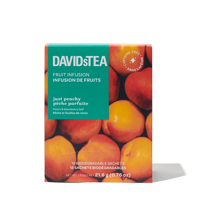 DAVIDsTEA Just Peachy - Loose Leaf Caffeine?Free Herbal Tea with Real Peach - 12 Count - Sweet, Fruity & Refreshing Peach Tea Blend Perfect for Iced