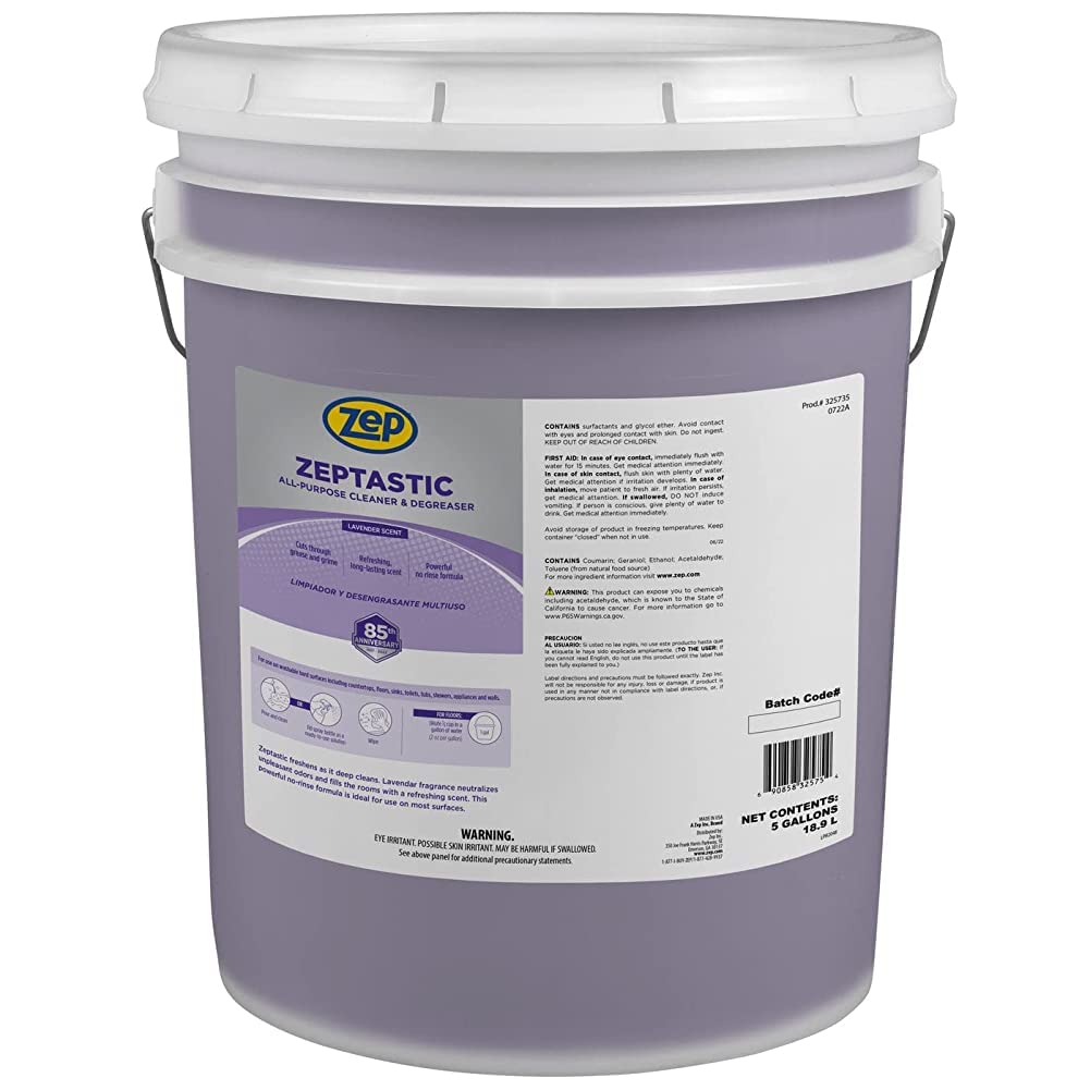 Zep Zeptastic All-Purpose Cleaner and Degreaser - 5 Gallon (1 Unit) 325735 - Refreshing Lavender Fragrance, Cuts Through Grease and Grime, Powerful No