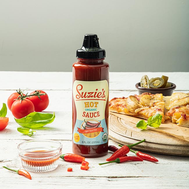 Suzie's Organic Hot Sauce - 8 fl oz | USDA Organic, Non-GMO, Gluten-Free - Bold & Spicy Sauce Made with Clean Ingredients - No Artificial