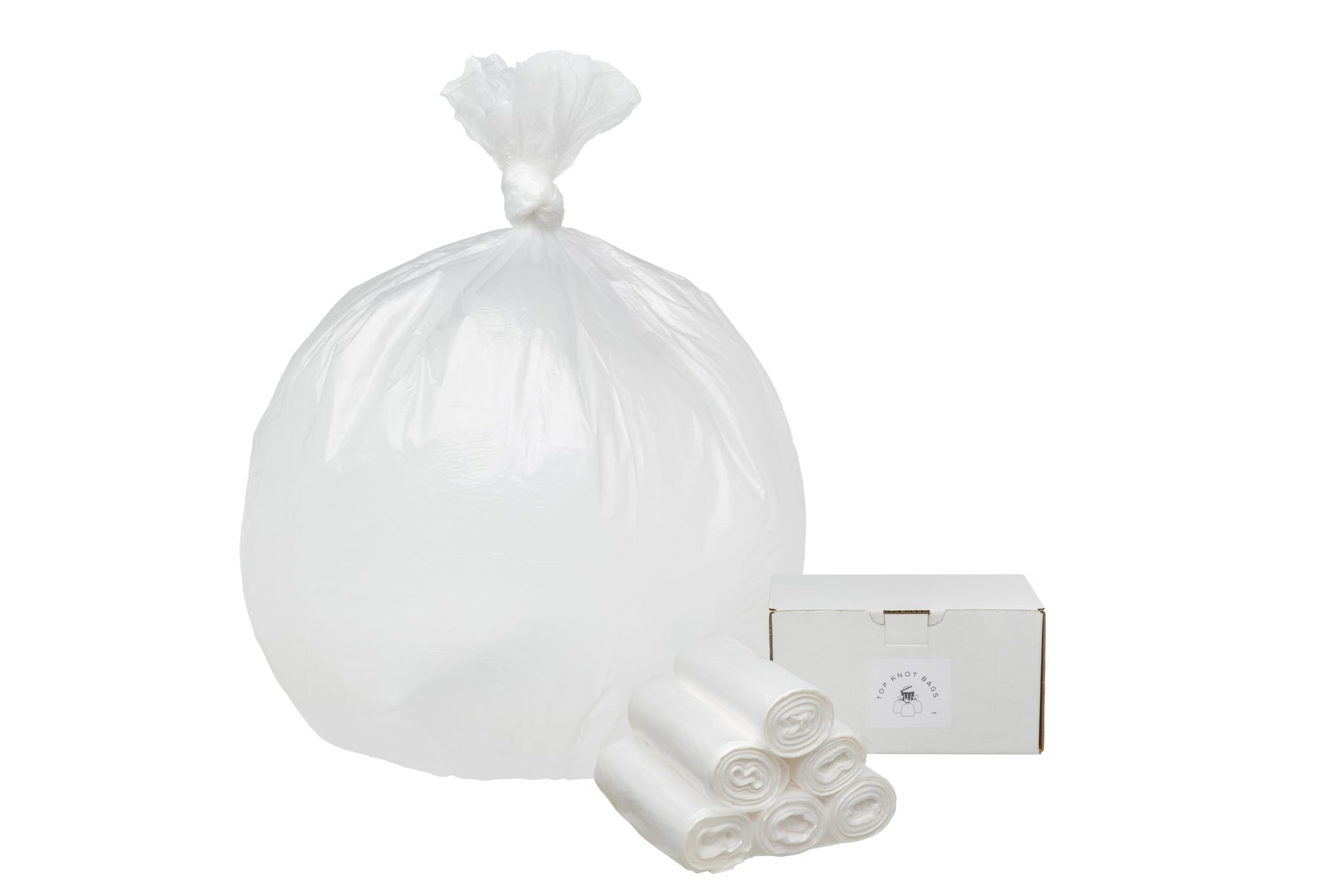 Top Knot Bags 33 Gallon Garbage Trash Bag 33X40" Clear 150 Count Can Liner Bulk 30 Gallon 31 Gallon 32 Gallon 34 Gallon 35 Gallon Made in USA
