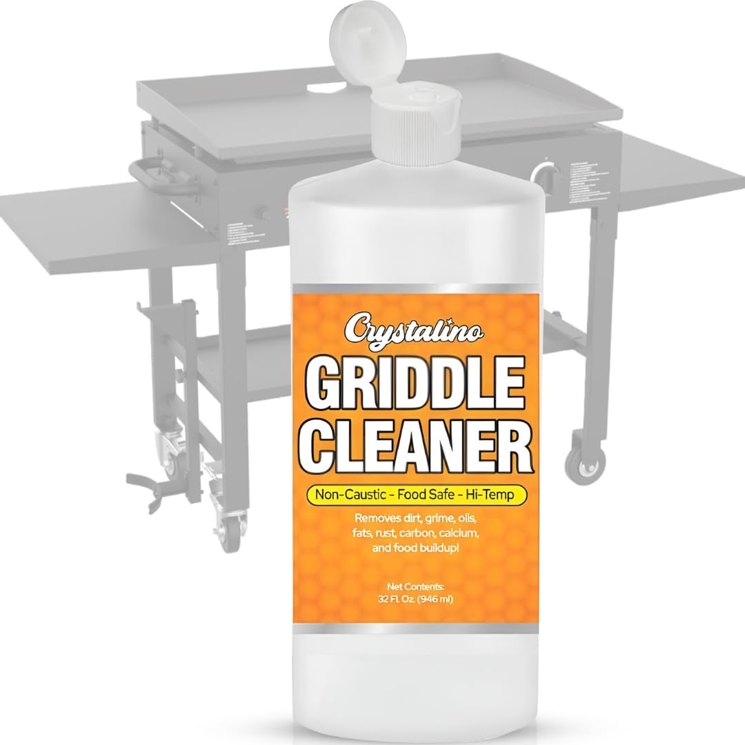 Crystalino Flat Top Grill Cleaner (32 Fl Oz), Removes Grease, Rust, Fats, Carbon, and Calcium, Griddle Cleaning Kit, Use on Stainless Steel as Wolf
