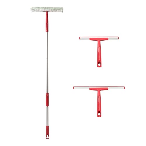 CLEANHOME Window Squeegee Outdoor Window Cleaner Cleaning Tools with 54 in Telescopic Aluminum Long Handle for Shower Doors, Bathroom, Windows