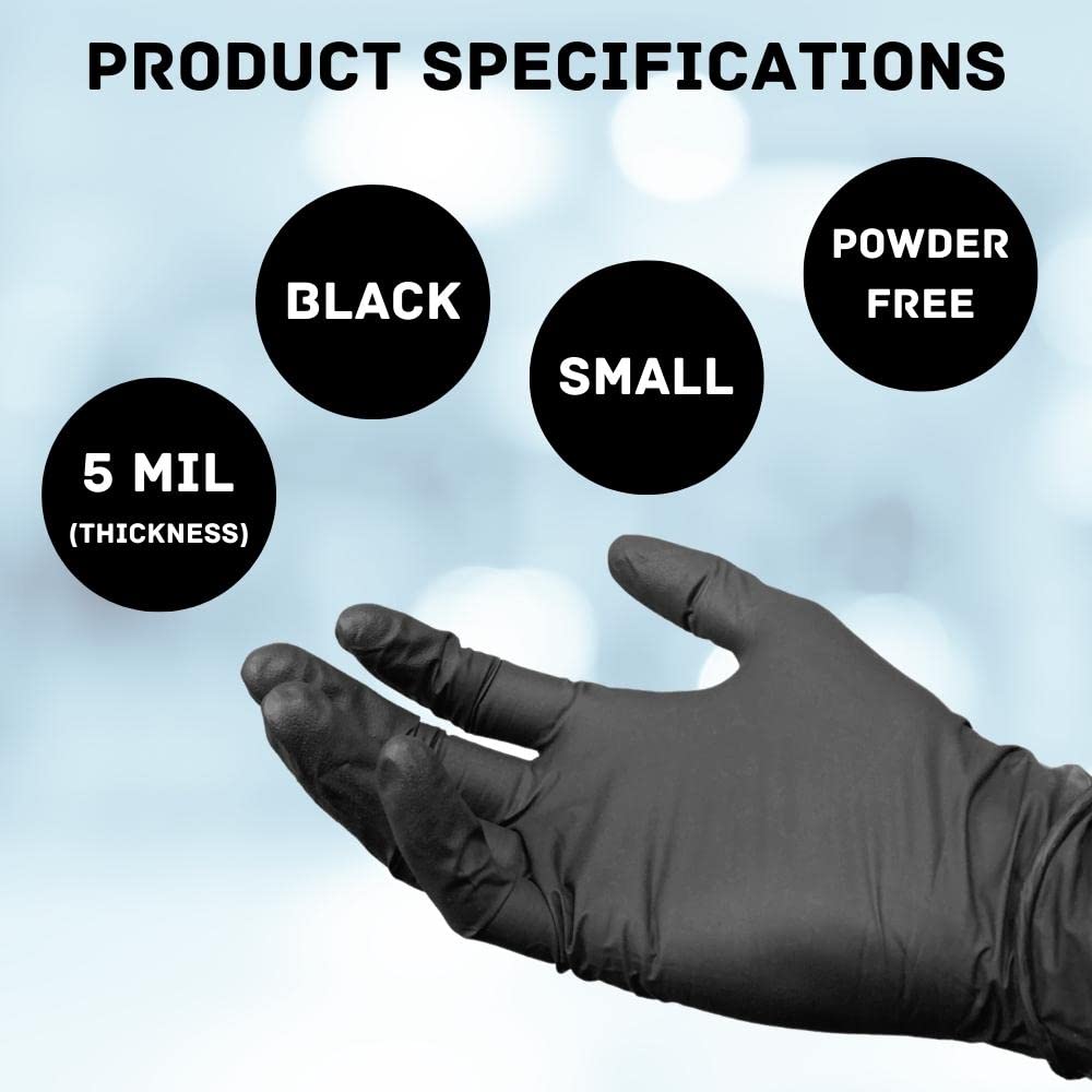 PackagingSuppliesByMail Nitrile Gloves, Latex-Free Disposable Gloves, Powder-Free, Black, Size Extra Small, 5 Mil Thick, Pack of 36000