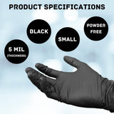 PackagingSuppliesByMail Nitrile Gloves, Latex-Free Disposable Gloves, Powder-Free, Black, Size Extra Small, 5 Mil Thick, Pack of 36000