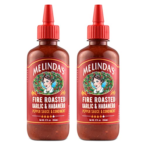 Melinda’s Fire Roasted Garlic & Habanero Hot Sauce - Made with Slow Roasted Garlic, Fresh Peppers, Lime Juice - Rich & Smoky Habanero Hot Sauce 12oz