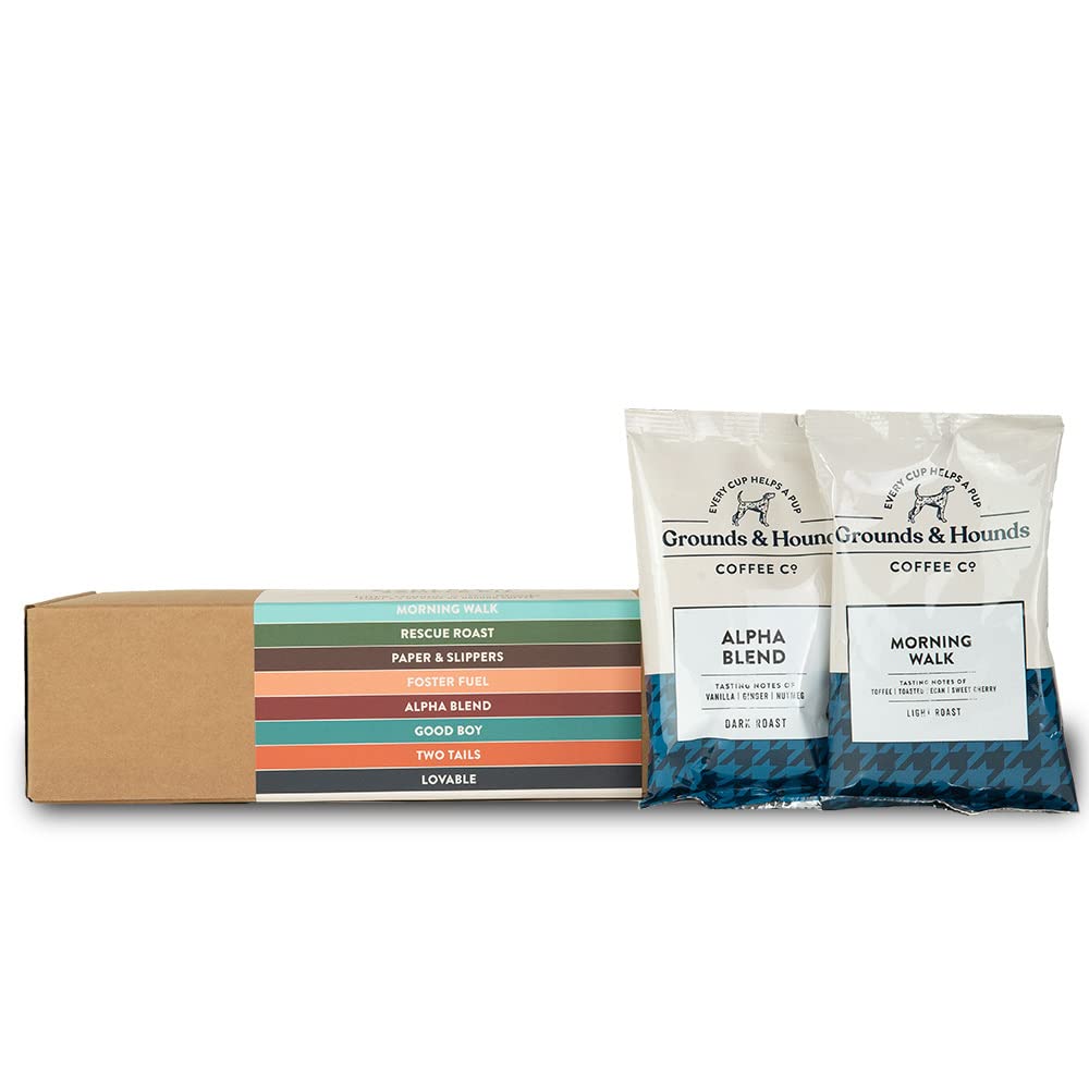 Grounds & Hounds Eight Coffee Blend Sample Kit - 100% Organic Coffee Grounds Variety Pack, Includes Eight 2.5oz Packs of Our Most Popular Blends