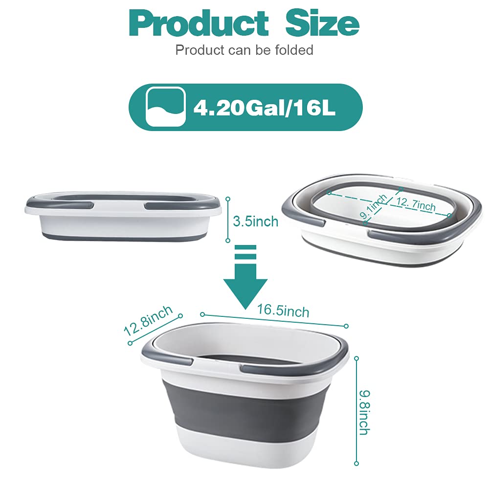 4.2 Gal(16L) Large Collapsible Plastic Bucket with Handle for House Cleaning, Space Saving Outdoor Multiuse Foldable Water Pail/Sink