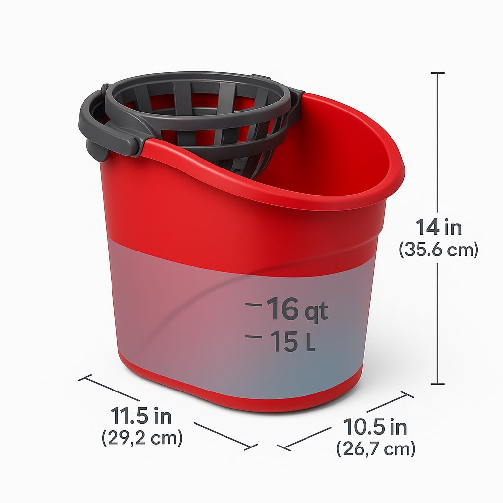 eSharks 2.5 Gallon Mop Bucket with Built-in Wringer Red Cleaning Bucket for Floor Care Home Use Workspaces Janitorial Tasks and Household Cleaning