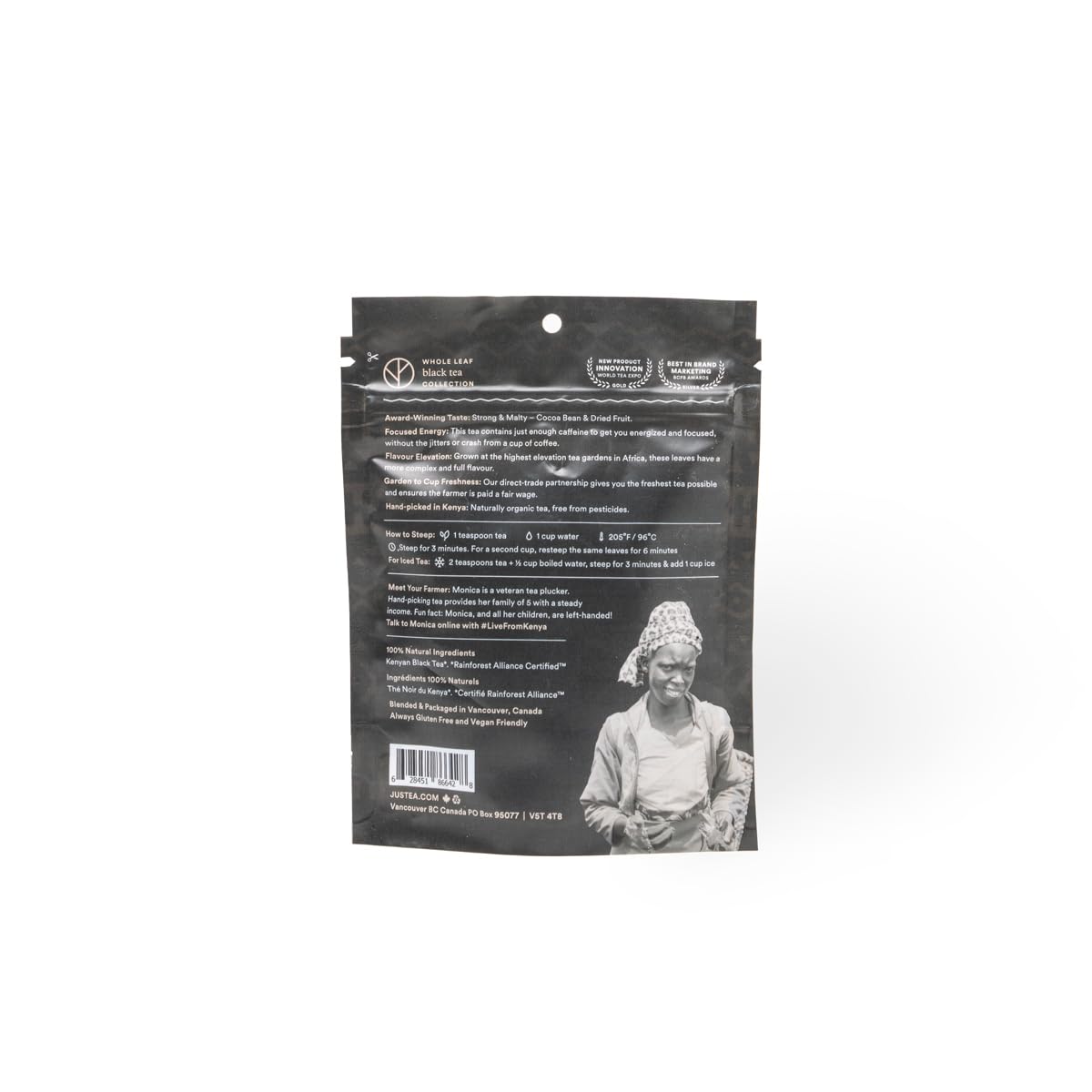 JusTea MT. KENYA BLACK | Loose Leaf Black Tea | Recyclable Refill Pouch | 40+ Cups (3.2oz) | High Caffeine | Award-Winning | Fair Trade | Non-GMO