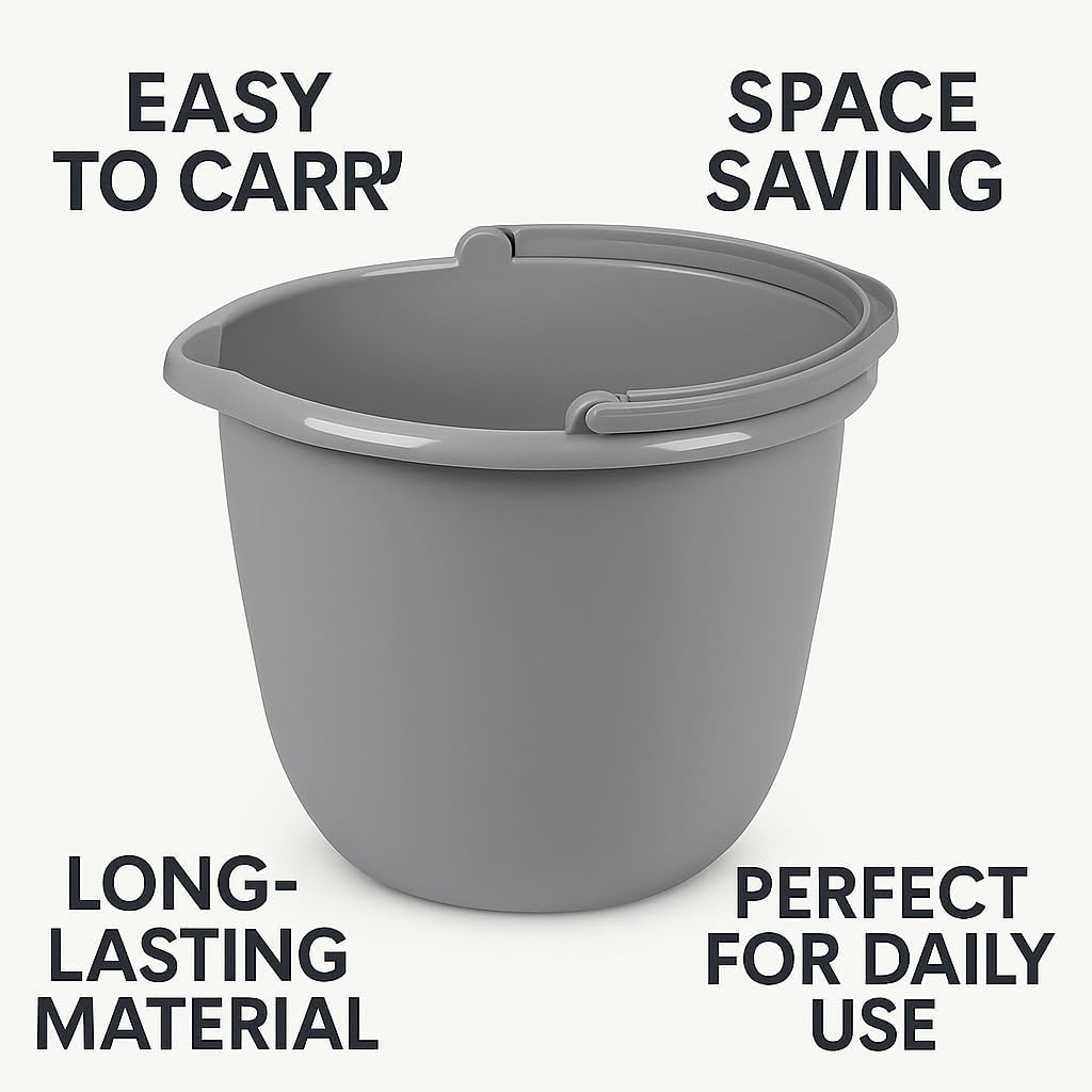 10 Qt. Spout Pail 2 Pack - Classic Titanium Plastic Utility Bucket with Comfortable Handle, Durable Multi-Purpose Pail for Household Cleaning