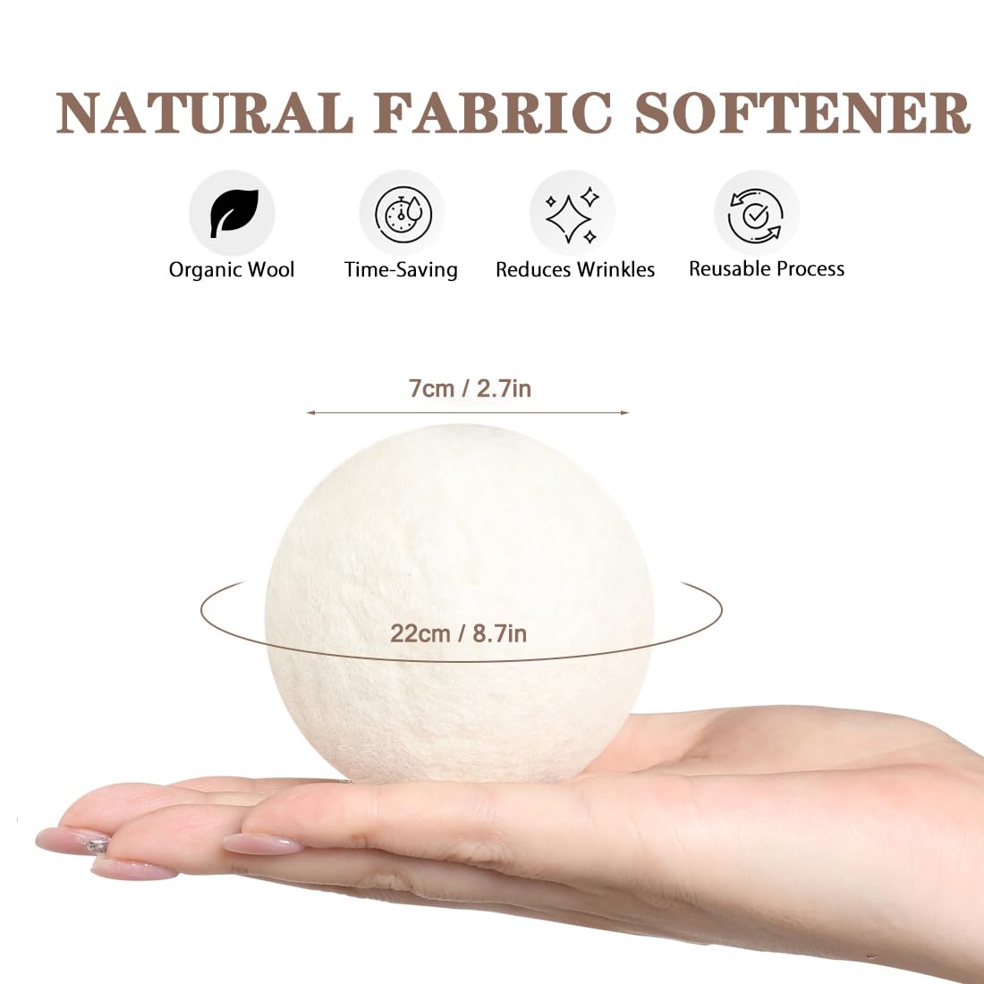 Wool Dryer Balls XL 6 Pack Pure Organic Wool Premium Reusable Fabric Softener New Zealand Sheep Wool Ball for Dryer Natural Fabric Softener Saves