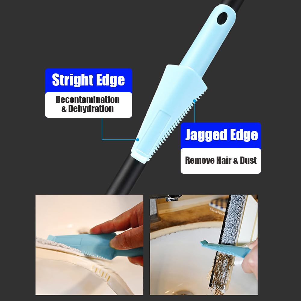 61" Window Squeegee with Long Extension Pole, 2-in-1 Streak-Free Glass Washer & Scrubber Kit with 2 Reusable Microfiber Pads & Clips, Professional