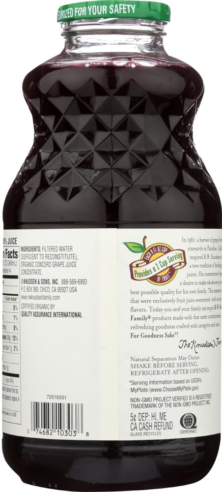 R.W. KNUDSEN, Juice, Og2, Concord Grape, Pack of 6, Size 32 FZ, (Gluten Free GMO Free 95%+ Organic)