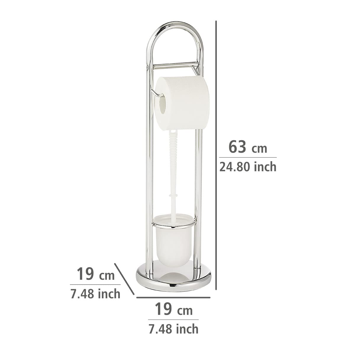 Toilet Paper Stand with Toilet Brush, Toilet Paper Holder Set, Free Standing Toilet Paper Holder, Stainless Steel, White, 7.5 x 7.5 x 24.8 in