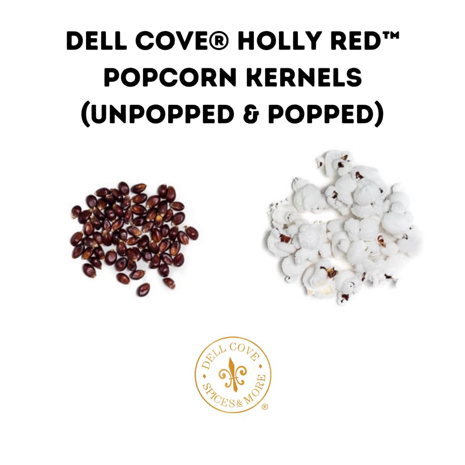 Holly Red Popcorn Kernels - Dell Cove Spices - Unique Christmas Holiday Popcorn Gift for Gourmet Popcorn Lovers - X-Mas Movie Night Unpopped Kernels