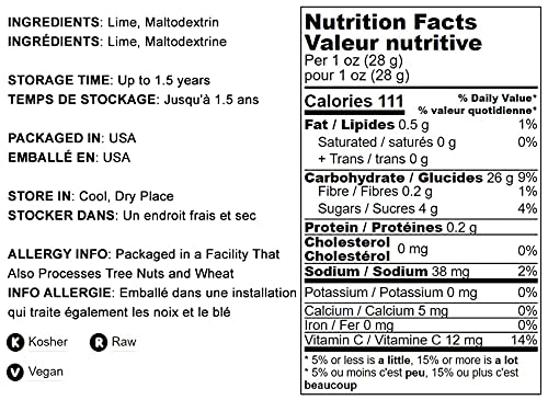Lime Juice Powder, 1.5 Pounds - Unsulfured, Made from Raw Dried Citrus Fruit, Vegan, Bulk, Great for Juices, Smoothies, Yogurts, and Instant Breakfast