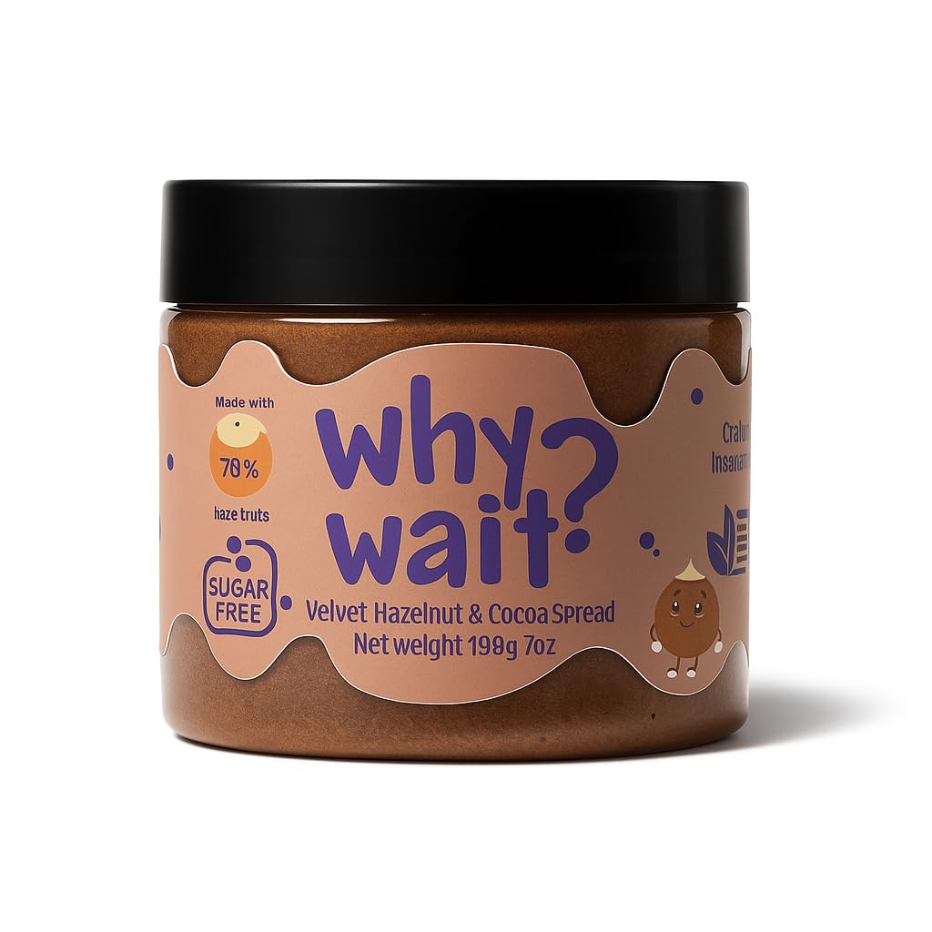 Why Wait? Velvet Hazelnut & Cocoa Spread - 78% Hazelnuts • Monk Fruit Sweetened • Sugar Free • Keto & Low Carb Chocolate Spread • No Palm Oil •