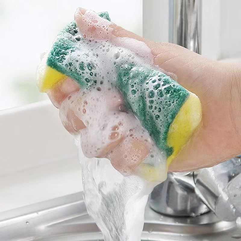 Heavy Duty Scrub Sponges - Kitchen Dish, Sink and Bathroom Cleaning Scrubber Sponge - with Non-Smell Scouring Pad (Right Angle 2 pcs)