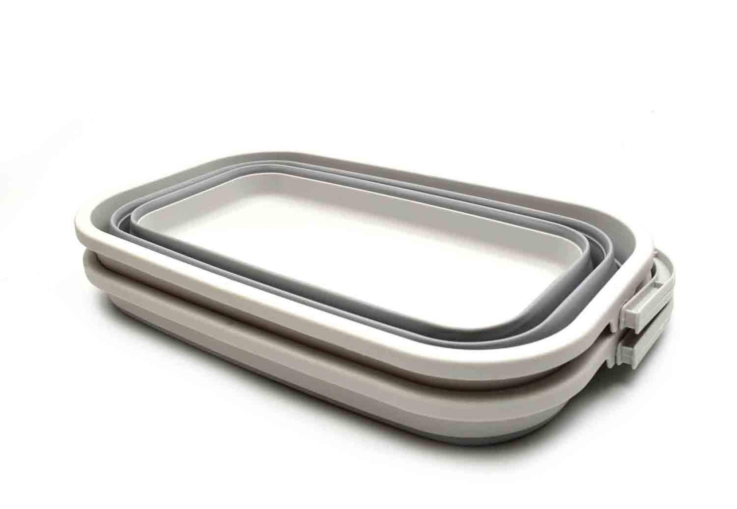 SAMMART Set of 2-11.6L (3.06 Gallon) Collapsible Rectangular Handy Basket/Bucket (Grey, 2)