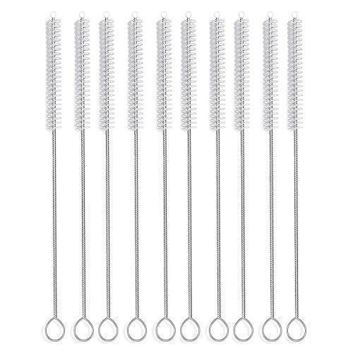 Long Straw Brush Cleaner (10 Pack), Flexible Nylon Tube Cleaning Brushes with 0.4" Bristles, Rust-Proof Stainless Steel Wire Washer for Reusable