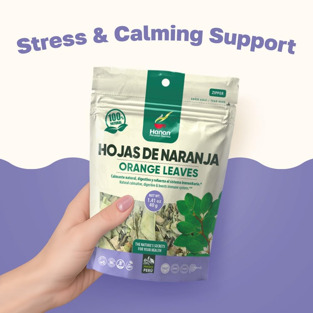 Hanan Peruvian Secrets Hojas De Naranja Herbal Tea | 100% Natural Orange Leaves | 1.41oz / 40g Loose Leaf Bag | Naturally Reduces Occasional Stress
