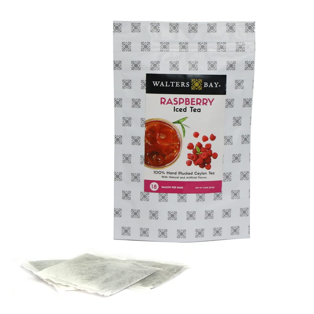 Walters Bay Raspberry Iced Tea, 18 Count, Gallon Sized Tea Bags, Wholesale Ceylon Tea, Unsweetened, Raspberry Flavored, 100% Hand Plucked, Black Tea