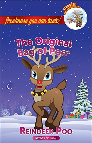 The Original Bag of Poo®, Reindeer Poo (Black Cherry Flavor Cotton Candy) Novelty Poop Gag Gift. Free sticker inside.