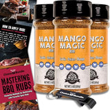 Pit Boss Mango Magic Premium BBQ Barbecue Mixed Seasoning Spice & Dry Rub 3 pk Choice Bundle (21.3 oz) + Guide & Keychain Bottle Opener (5 Items)!