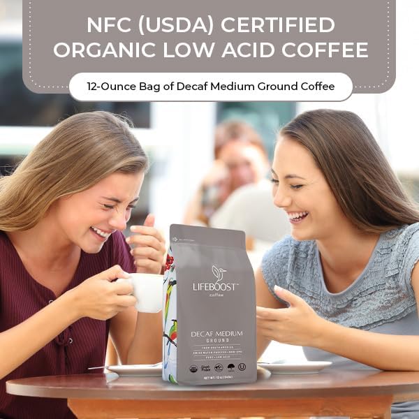 Lifeboost Medium Roast Swiss Water Decaf Coffee Ground - Non-GMO Low Acid Single Origin USDA Decaf Organic Coffee - Third Party Tested For Mycotoxins