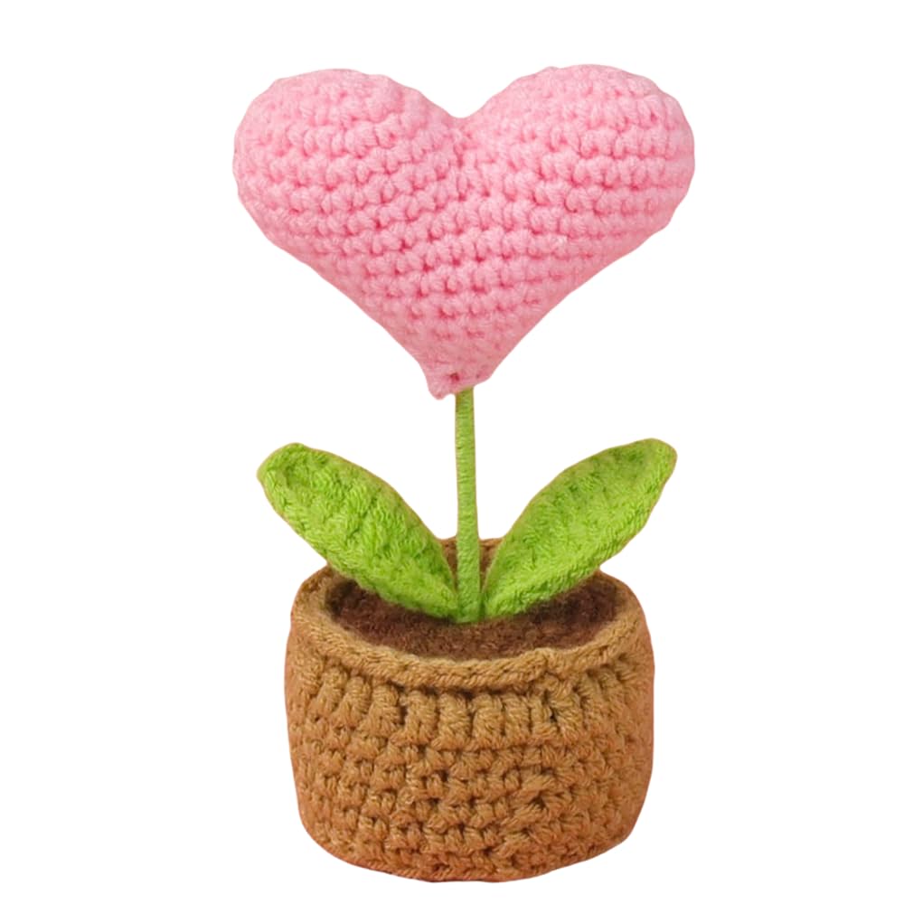 Weaving mini love potted plants, mini knitted potted plants, finished office decorations (pink)