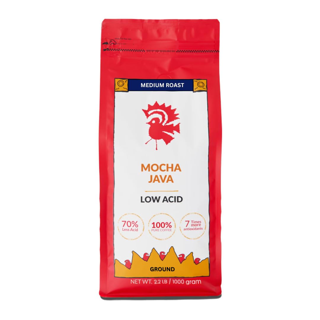 Puroast Low Acid Coffee Flavored Coffee | Mocha Java Ground | Medium Roast | High Antioxidants & High pH |No Bitter Aftertaste | Reduced Heartburn