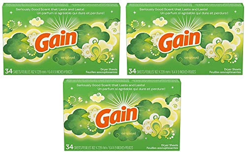 Gain Dryer Sheets - Original Scent - 34 Count Sheets Per Box - Pack of 3 Boxes
