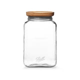 Ball Stack & Store Glass Mason Jars with Wooden Lid, Used for Pantry, Cookies, Flour, Cereal, Rice, Sugar, Tea, Coffee Beans, Spices, Square, 15.6-Cup
