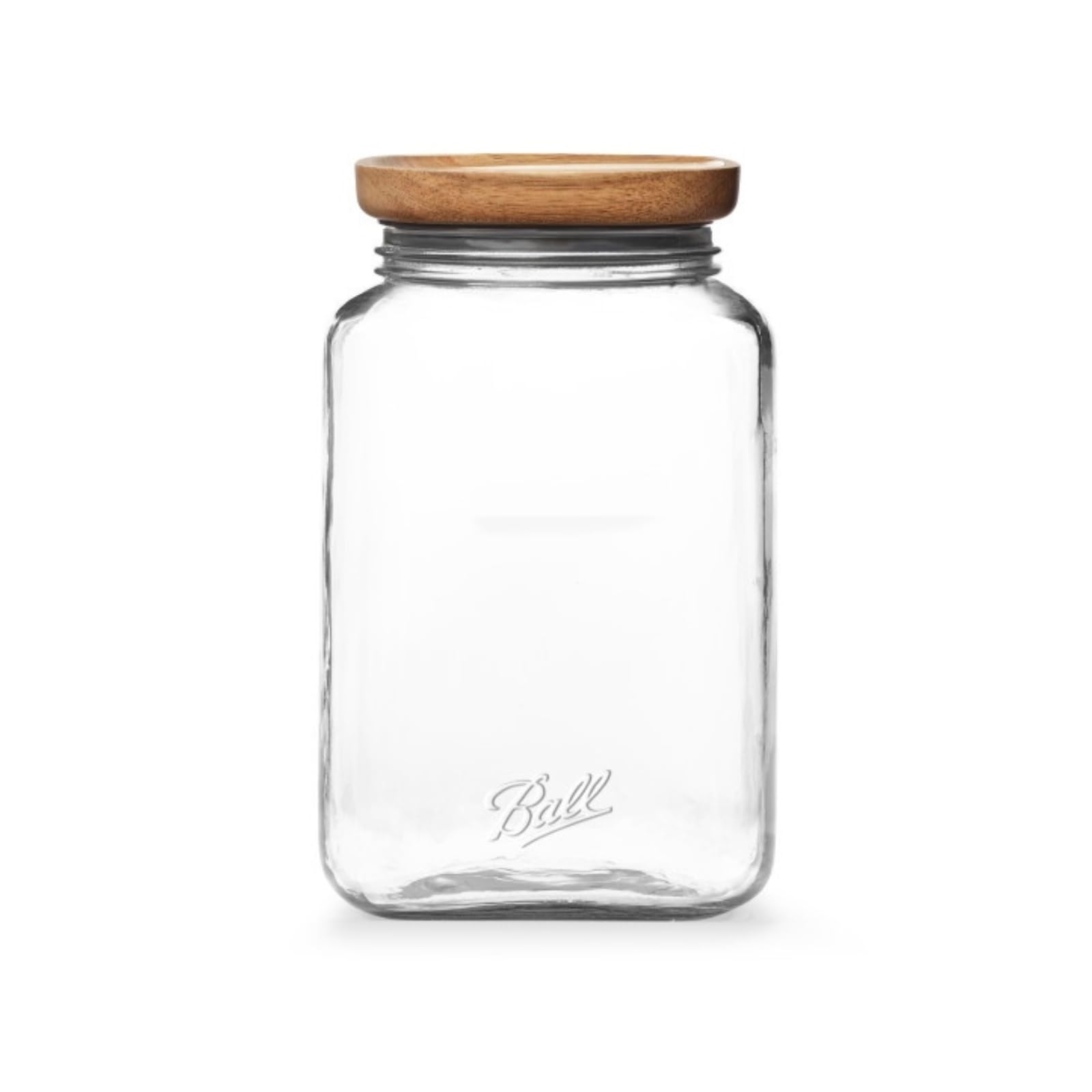 Ball Stack & Store Glass Mason Jars with Wooden Lid, Used for Pantry, Cookies, Flour, Cereal, Rice, Sugar, Tea, Coffee Beans, Spices, Square, 15.6-Cup