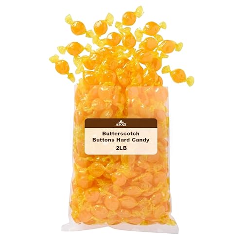 ASOZI Butterscotch Discs Hard Candy 2 lb - Individually Wrapped Old Fashioned Holiday Suckers - Sweet Flavor - Perfect for Valentine's Day and Tasty