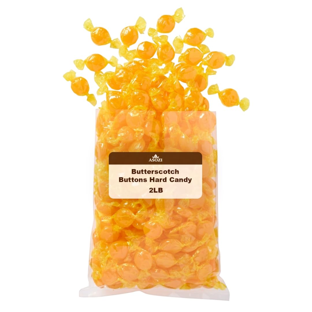 ASOZI Butterscotch Discs Hard Candy 2 lb - Individually Wrapped Old Fashioned Holiday Suckers - Sweet Flavor - Perfect for Valentine's Day and Tasty