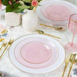 Blue Sky Organic Hammered Pink Gold Rim Plates - 10 Count, 9" | Round Disposable Plastic, Elegant Design for Parties & Events