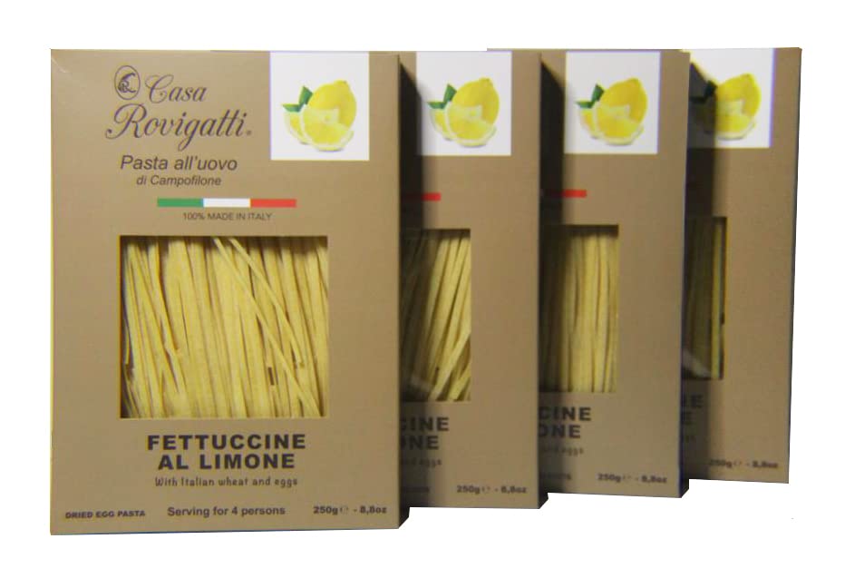 Fettuccine with Lemon Gourmet Egg Pasta (Pack of 4) - Italian Pasta From the Region of Di Campofilone- Imported Italian Egg Pasta- 8.8 ounces / 250