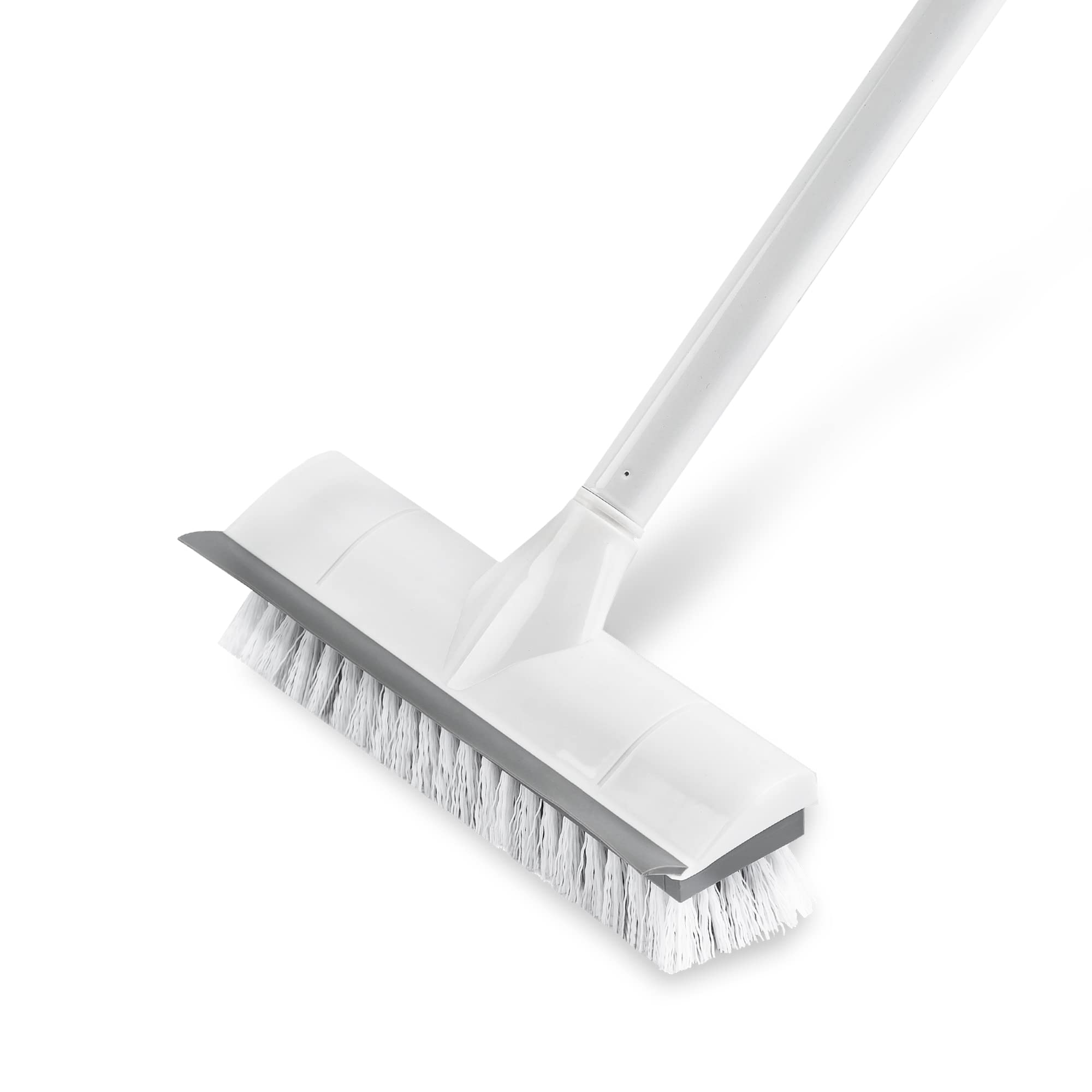 BOOMJOY Floor Scrub Brush with Long Handle, 2 in 1 Scrape and Brush, Stiff Bristles for Cleaning Bathroom, Patio, Garage, Kitchen, Deck, Tile