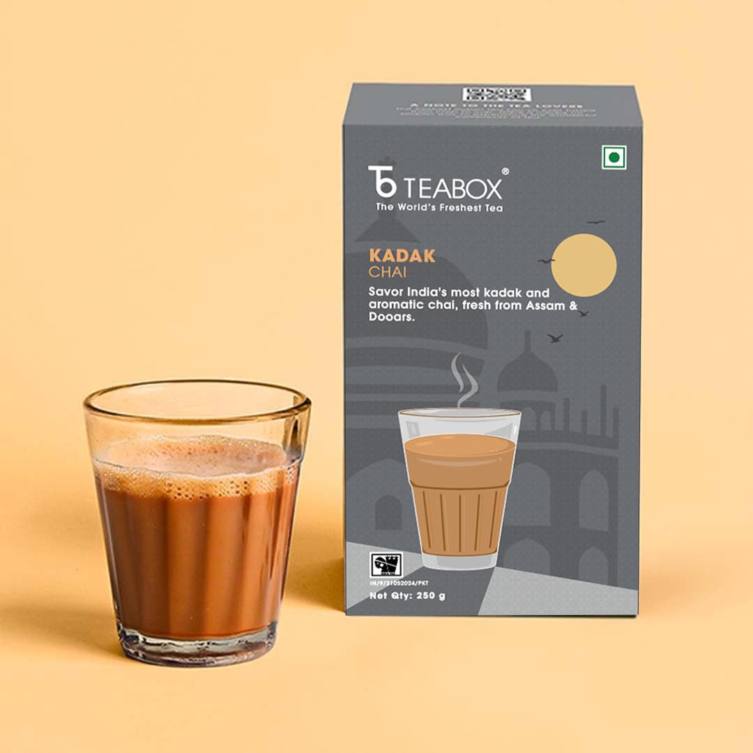 Teabox Premium Fresh Kadak Chai Vacuum Sealed Pack | Sourced From The Estates Of Assam & Dooars | Strong and Premium Chai Black Tea 250G/8.8oz