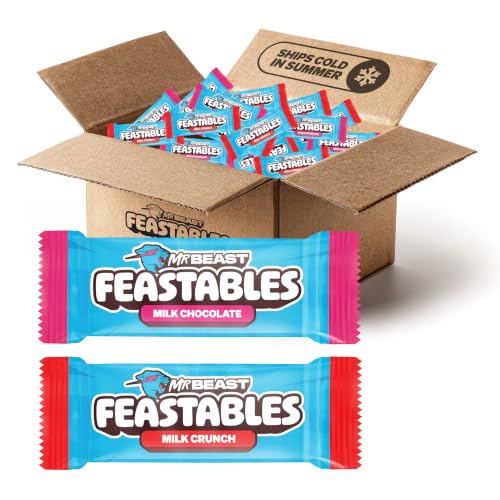MrBeast Feastables Milk Chocolate & Milk Crunch Variety 2lb Box, Bite Size